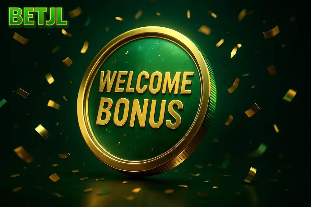 BETJL Signup Bonus — a giant glowing welcome-bonus coin burst with confetti